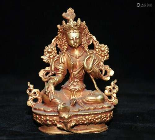 A BRONZE GILT 24KT-GOLD BUDDHA FIGURE QING DYNASTY.