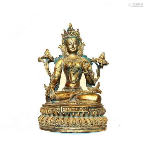 A-RARE GILT BRONZE BUDDHA FIGURE QIING DYNASTY.