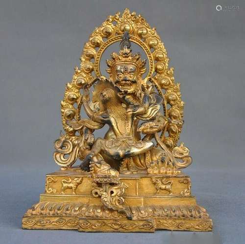 A GILT BRONZE MAHAKALA BUDDHA FIGURE QING DYNASTY.