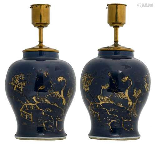 Two Chinese bleu poudre vases with floral and phoenix