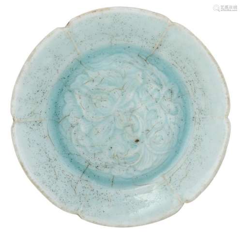 A Chinese qingbai type stoneware petal display dish,