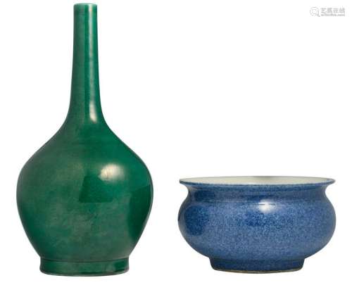 A Chinese bleu poudre porcelain incense burner,