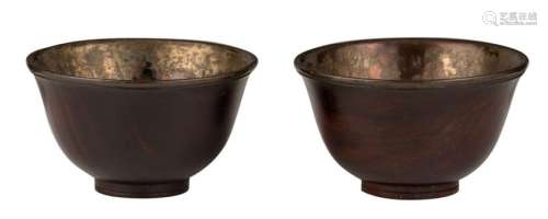 Two Chinese zitan hardwood cups, the inside with