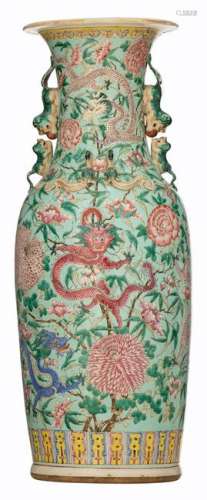 A large Chinese turquoise ground and polychrome vase,