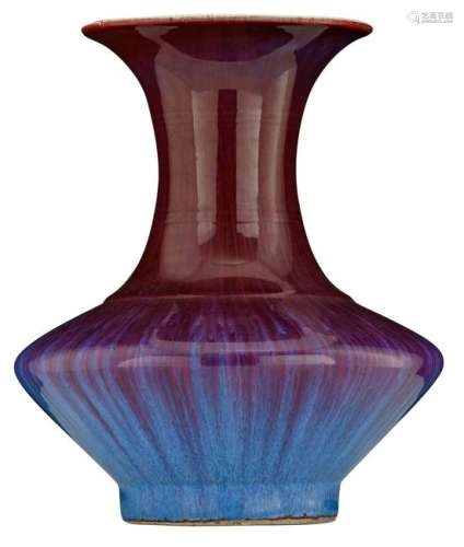 A Chinese flambe-glazed begonia shaped vase, covered in