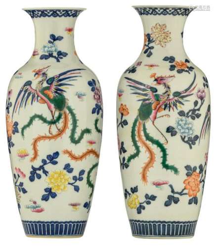 Two Chinese famille rose vases, decorated with mythical