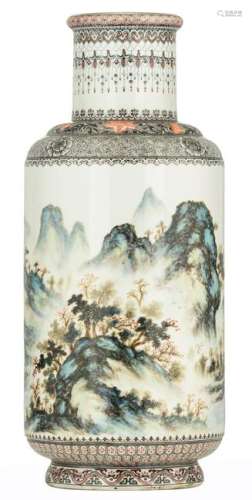 A Chinese Republic period rouleau vase, decorated with
