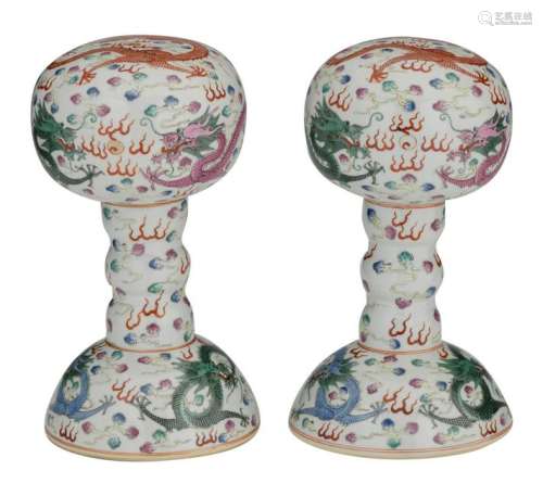 Two Chinese famille rose porcelain hat stands,