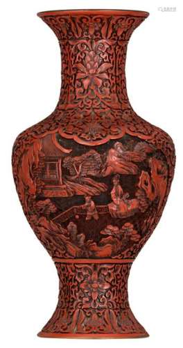 A Peking cinnabar lacquer baluster vase, H 38,5 cm