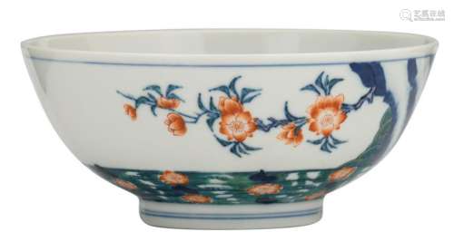 A Chinese doucai bowl with a floral design, with a