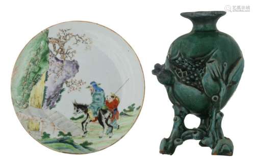 A Chinese famille verte dish, decorated with an