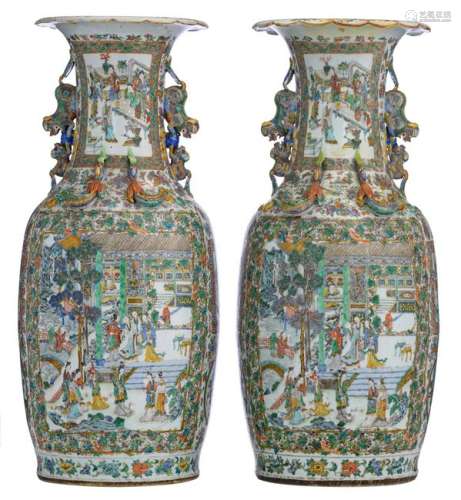 Two large Chinese Canton vases, richly decorated with