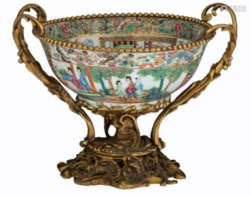 A Chinese gilt bronze mounted famille rose Canton bowl,