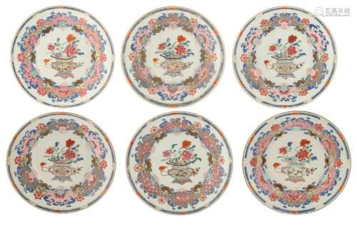 Six Chinese famille rose export porcelain plates,