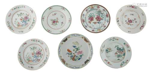 Seven Chinese famille rose export porcelain dishes,