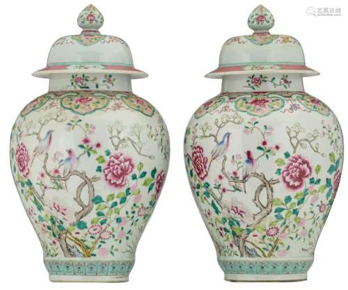 Two large Chinese famille rose floral decorated covered