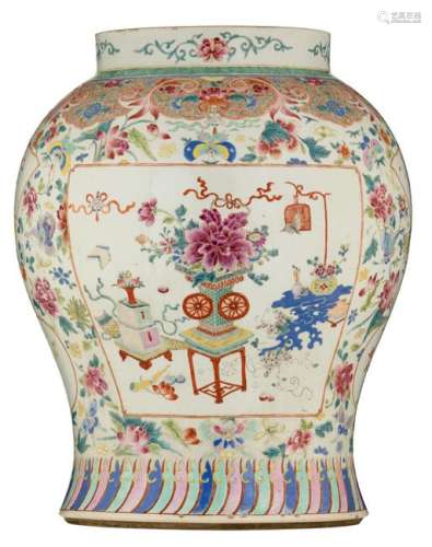 A Chinese famille rose balluster vase, decorated with