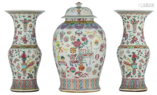 A Chinese covered vase, decorated with the one hundred