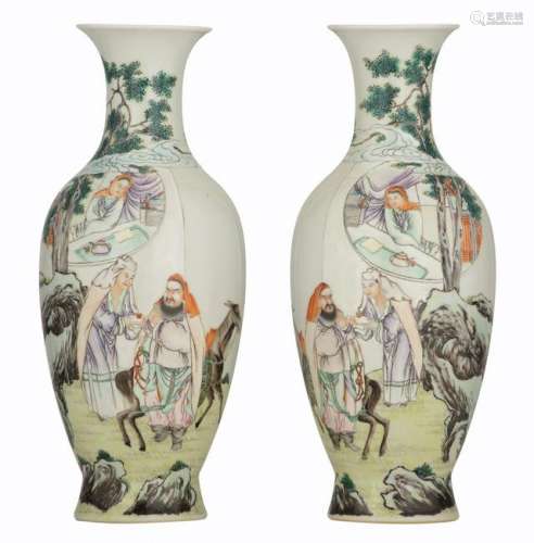 A pair of Chinese famille rose porcelain vases,