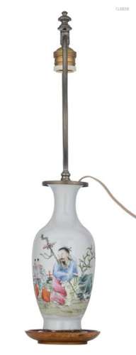 A Chinese famille rose vase mounted as a lamp,