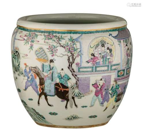 A Chinese famille rose cachepot, decorated with a