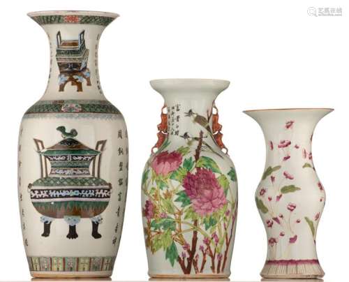 Two Chinese famille rose vases, decorated with an
