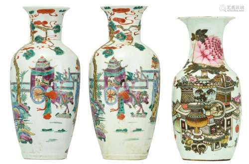 Two nearly identical Chinese polychrome vases,