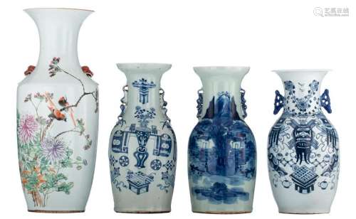 Three Chinese blue and white vases, decorated with