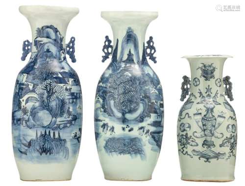 Two Chinese celadon ground blue and white vases,