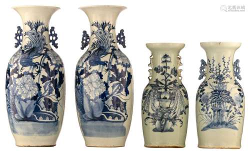 Two pairs of blue and white Chinese vases, one pair