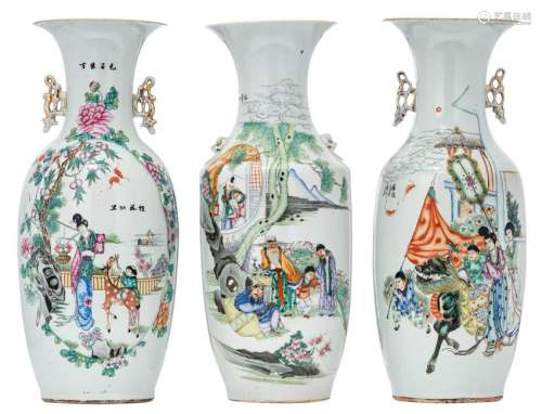 Three Chinese famille rose vases, one vase decorated