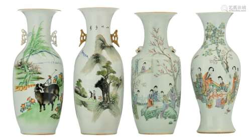 Three Chinese polychrome vases, decorated with