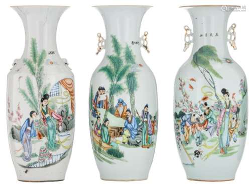 Three Chinese polychrome vases, decorated with various