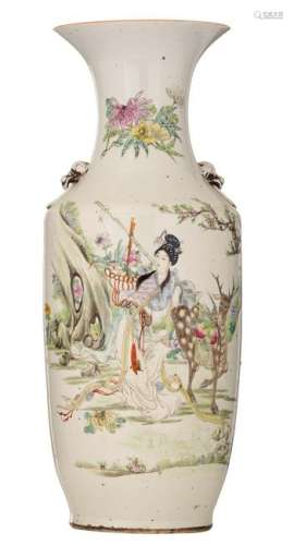 A Chinese famille rose vase, decorated with Guanyin and