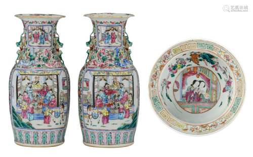 A pair of Chinese famille rose floral decorated vases,