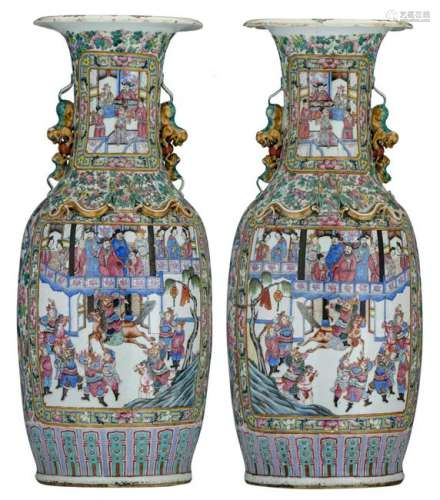 A pair of large Chinese famille rose vases, decorated