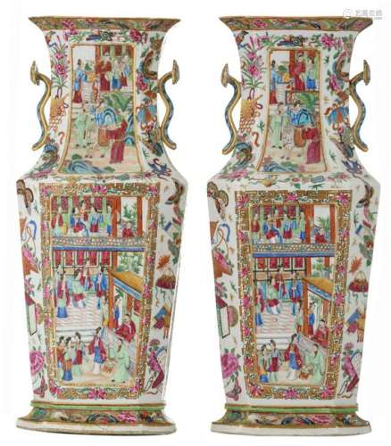 Two Chinese famille rose octagonal shaped vases,
