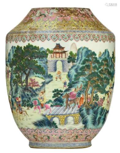 A Chinese famille rose baluster vase, decorated with a