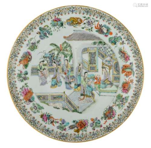 A Chinese famille rose plate, the centre decorated with