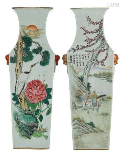 Two Chinese famille rose quadrangular vases, one vase