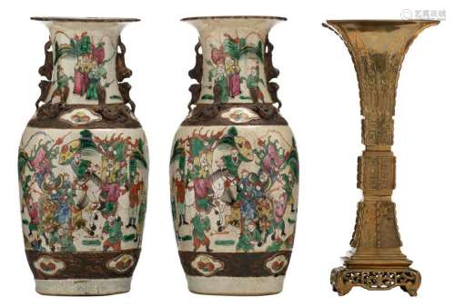 A pair of Chinese famille rose stoneware vases,