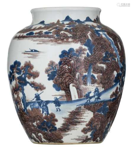 A blue and white and copper red jar in the Ming style
