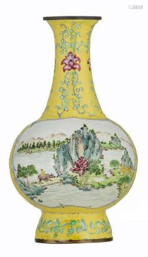 A Chinese yellow ground Canton enamel famille rose