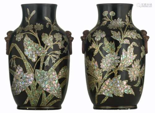 Two Chinese lac burgaute porcelain vases, all around