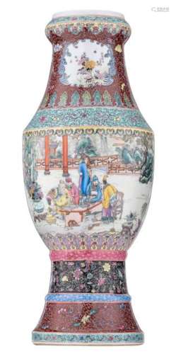 A Chinese famille rose baluster vase, decorated with