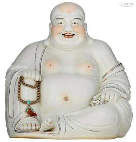 An exceptionally large seated Budai, polychrome and