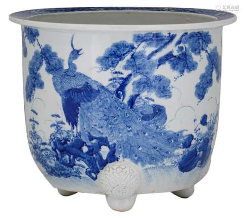 A Japanese blue and white jardiniere, overall decorated