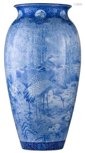 An imposing Japanese blue and white vase, overall