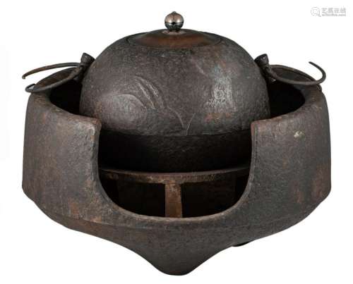 A cast iron chagama (tea kettle used in Japanese tea