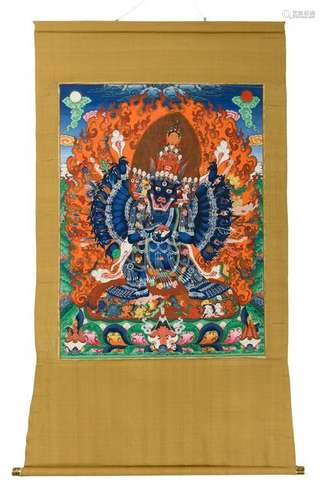 A Tibetan thangka, depicting a multi armed Heruka